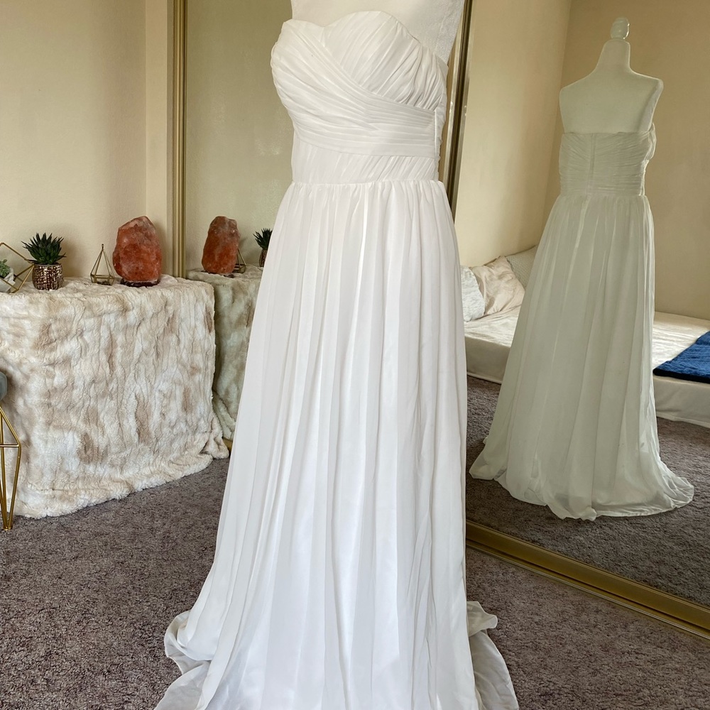 Wedding OR Bridesmaid Dress - Strapless White / Cream Chiffon - Simple & Elegant - Picture 16 of 16